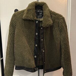 Goldie Green faux fur moto jacket